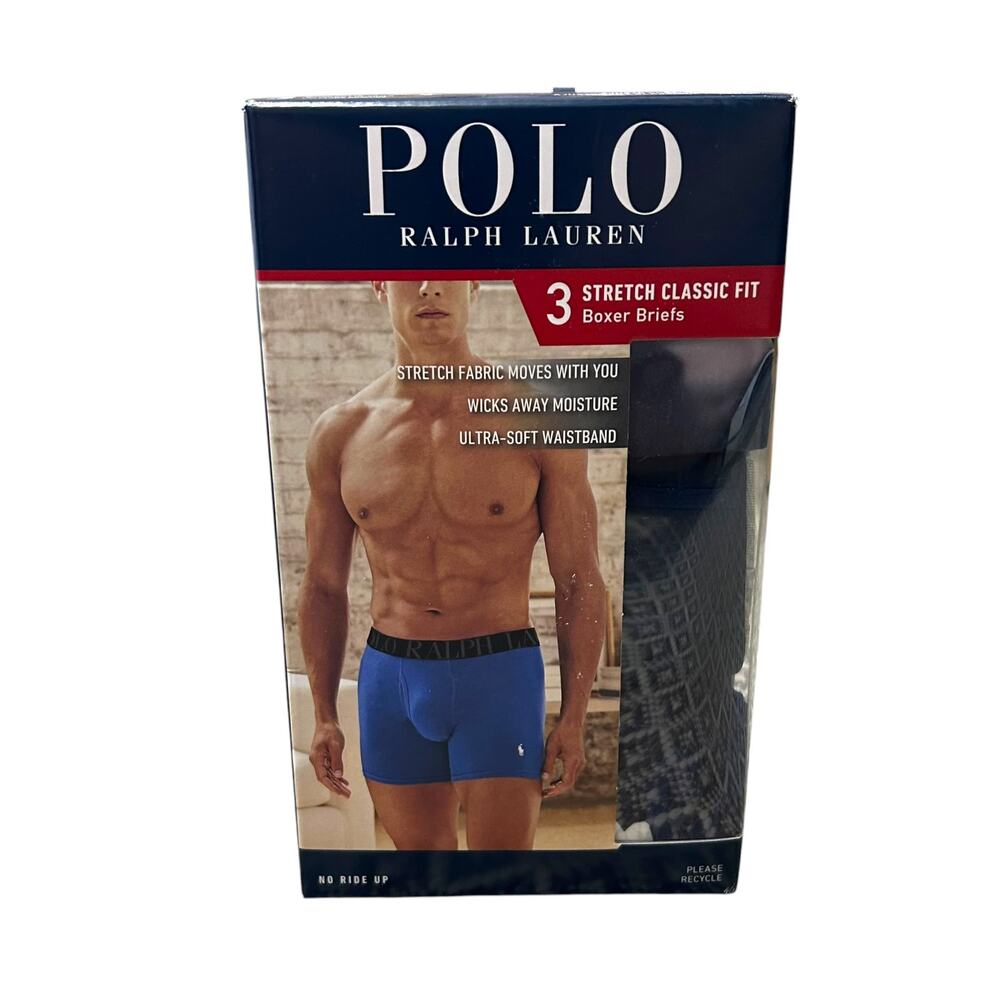 Polo Ralph Lauren 3 Stretch Classic Fit Boxer Briefs NIB Men's Sz S Navy Blue